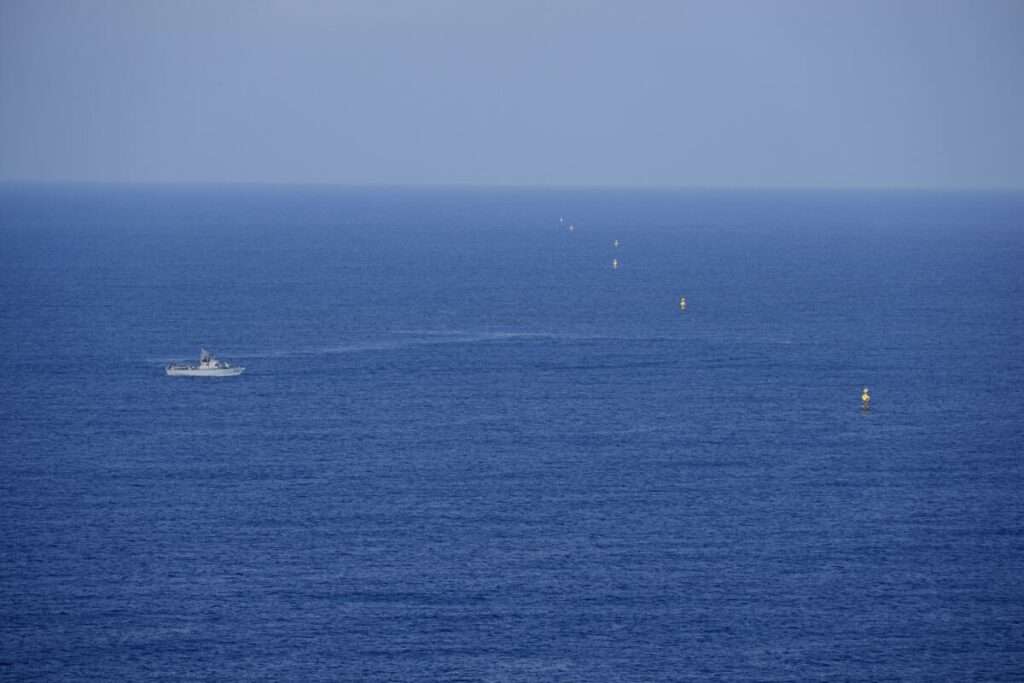 A boat in the Mediterranean Sea on the Israeli border with Lebanon