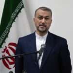 Iranian Foreign Minister Hossein Amirabdollahian speaks to journalists