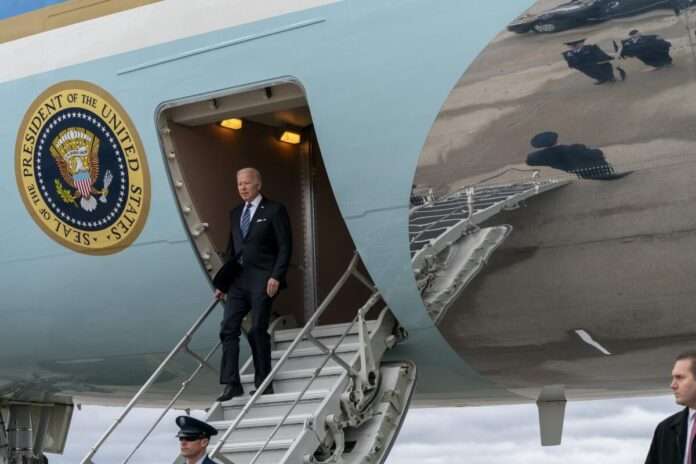 Air Force One President Joe Biden exits the plane