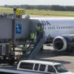 A Boeing 737 MAX plane is at Edmonton International Airport in Alberta