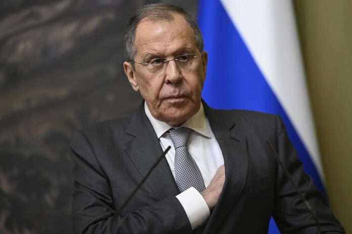 Sergey Lavrov attends a joint press conference