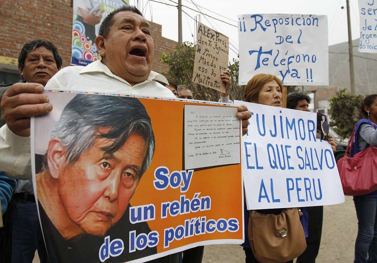 Supporters of jailed former President Alberto Fujimori shouts slogans