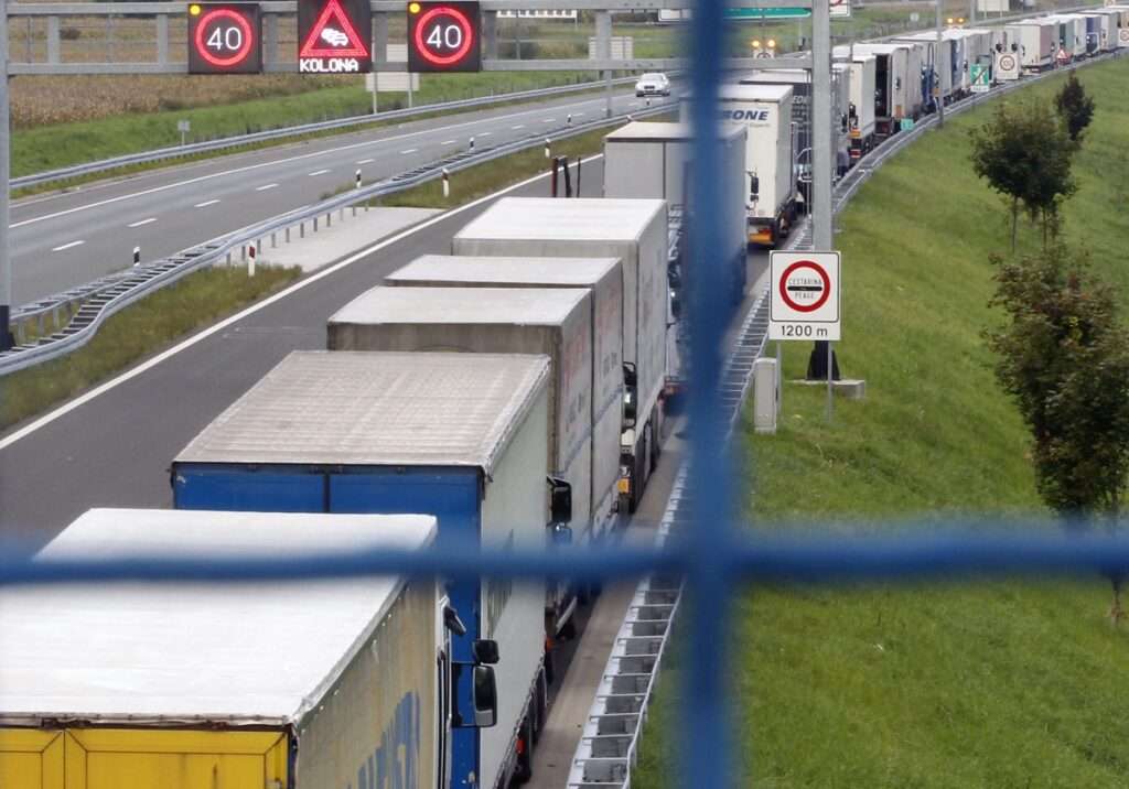 a line of trucks