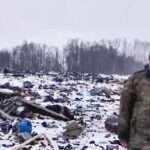 wreckage of the Russian military Il 76 plane crashed area near Yablonovo Belgorod region of Russia