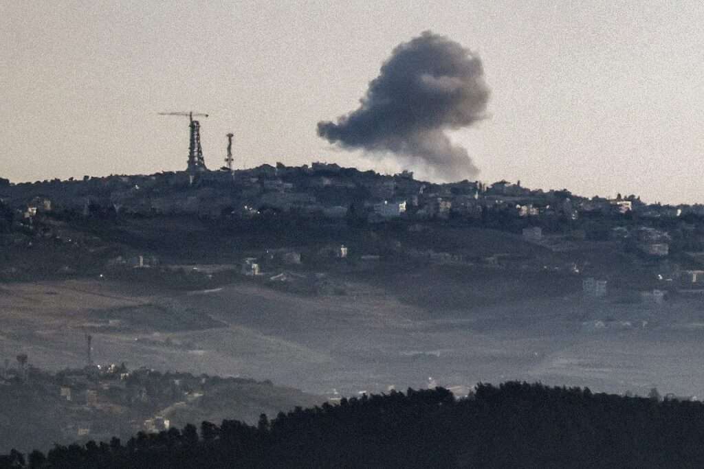 A smoke plume billows during Israeli bombardment across the border in south Lebanon