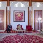 Bahrains King Hamad Al Khalifa meeting with US Central Command Commander General Michael Kurilla in Manama