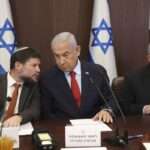 Israel Finance Minister Bezalel Smotrich left and Prime Minister Benjamin Netanyahu
