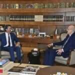 Lebanons caretaker Prime Minister Najib Mikati meting with US special envoy Amos Hochstein