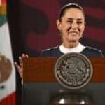 Mexicos President elect Claudia Sheinbaum gestures during a press conference at the National Palace