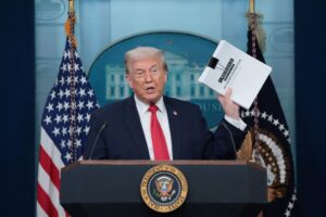 US President Donald Trump speaks during a press briefing at the White House 1024x683 1