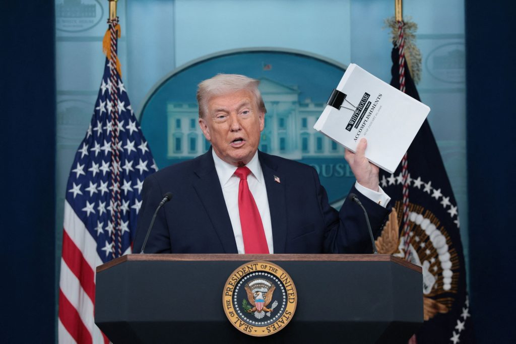 US President Donald Trump speaks during a press briefing at the White House 1024x683 1